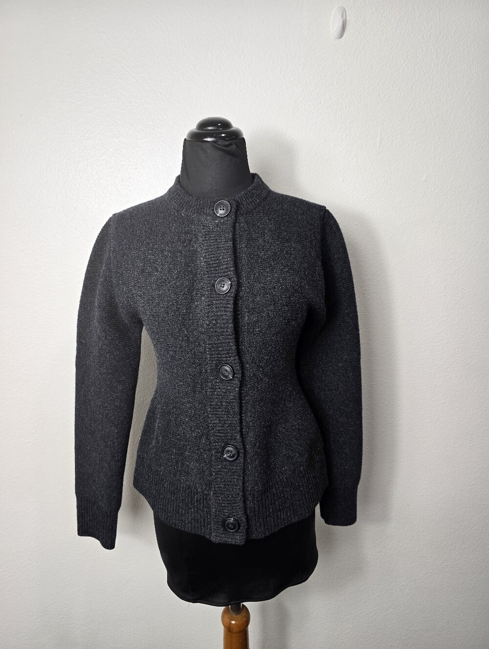 ZARA 100% Wool Charcoal Button-Front Knit Cardigan